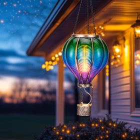 Teresa's Collections hot air balloon solar lantern multicolor plastic brightens porches.