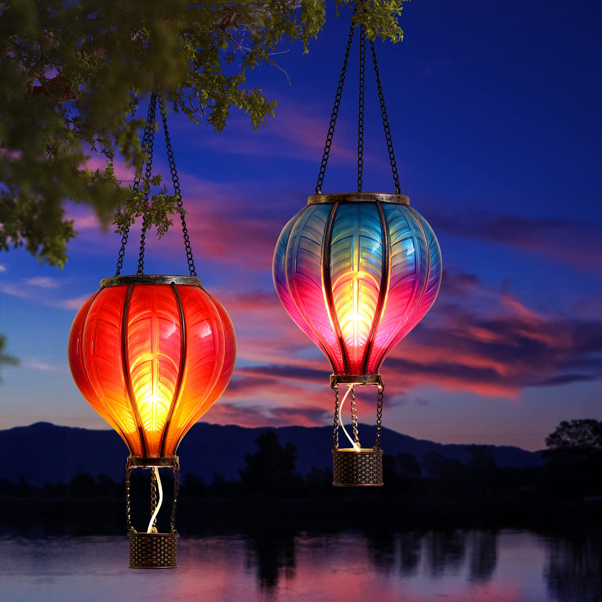 TERESA'S COLLECTIONS solar-powered lantern with a balloon motif lights up gardens at night