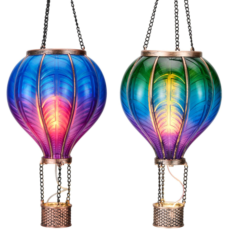 TERESA'S COLLECTIONS hot air balloon lantern green glow enhances garden ambiance