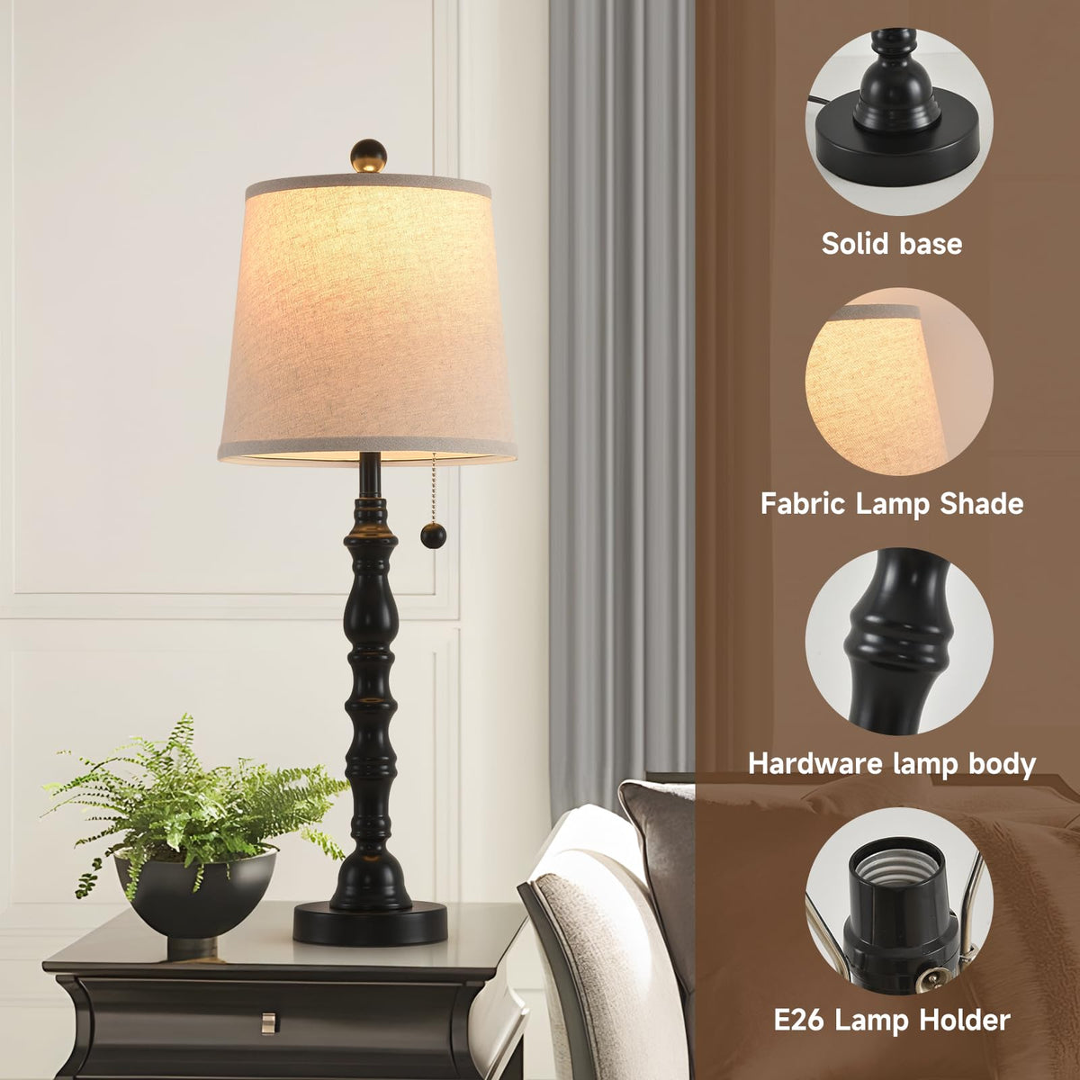 Terpsichore black-base lamp offers durable, scratch-resistant finish