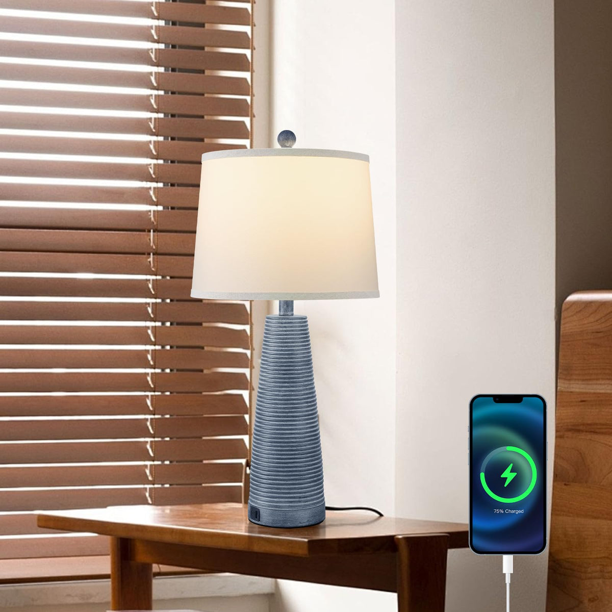 Terpsichore linen shade provides soft, eye-friendly illumination.