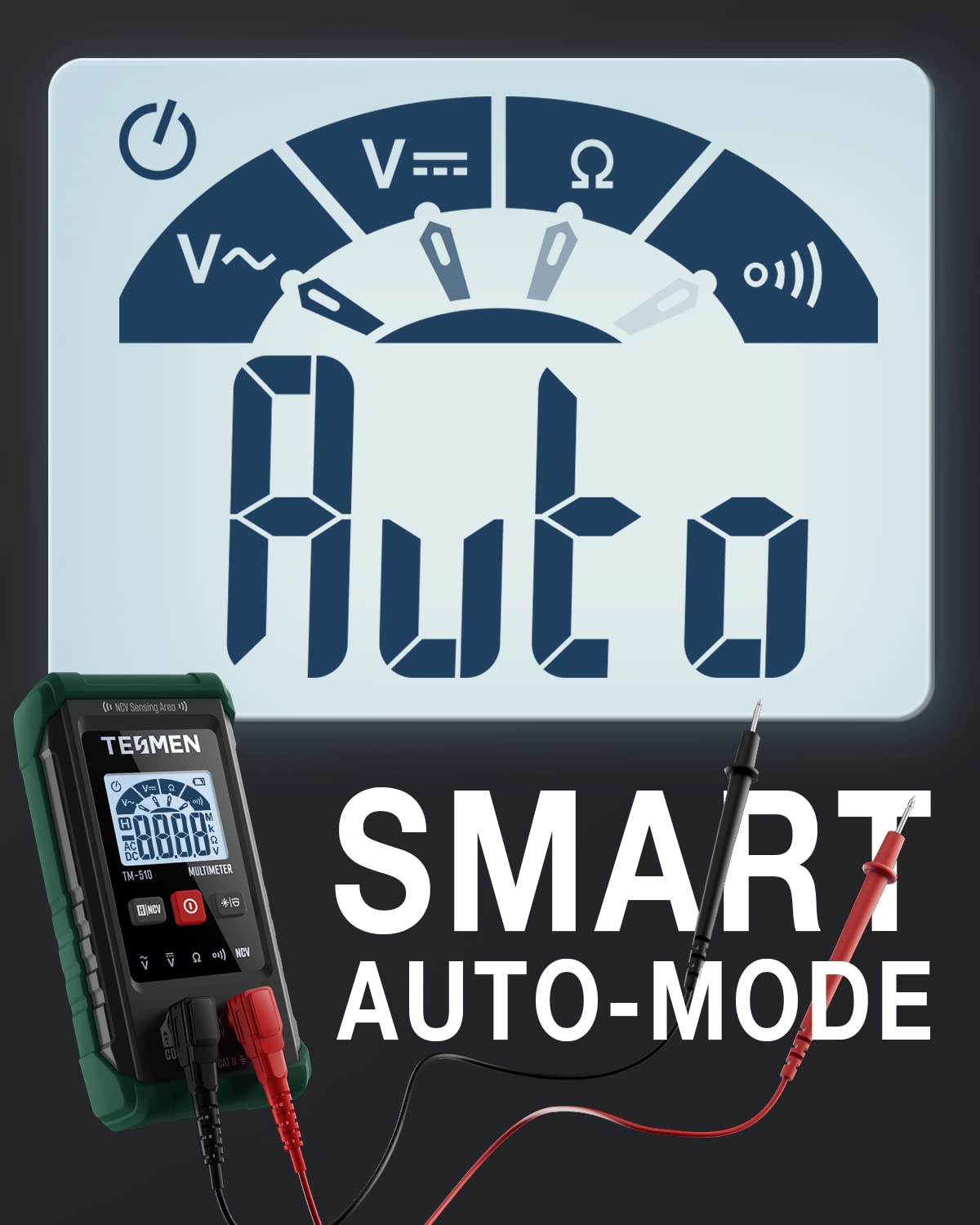 TESMEN TM-510 backlit display improves readability in dim workshops.