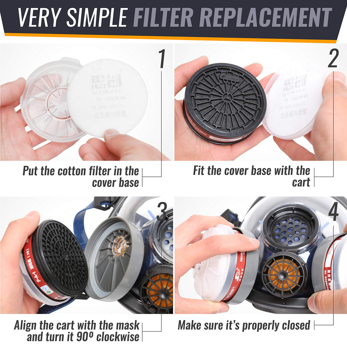 Tesoro Moda P-A-1 LDY3 dual respirator filters fit 80mm masks