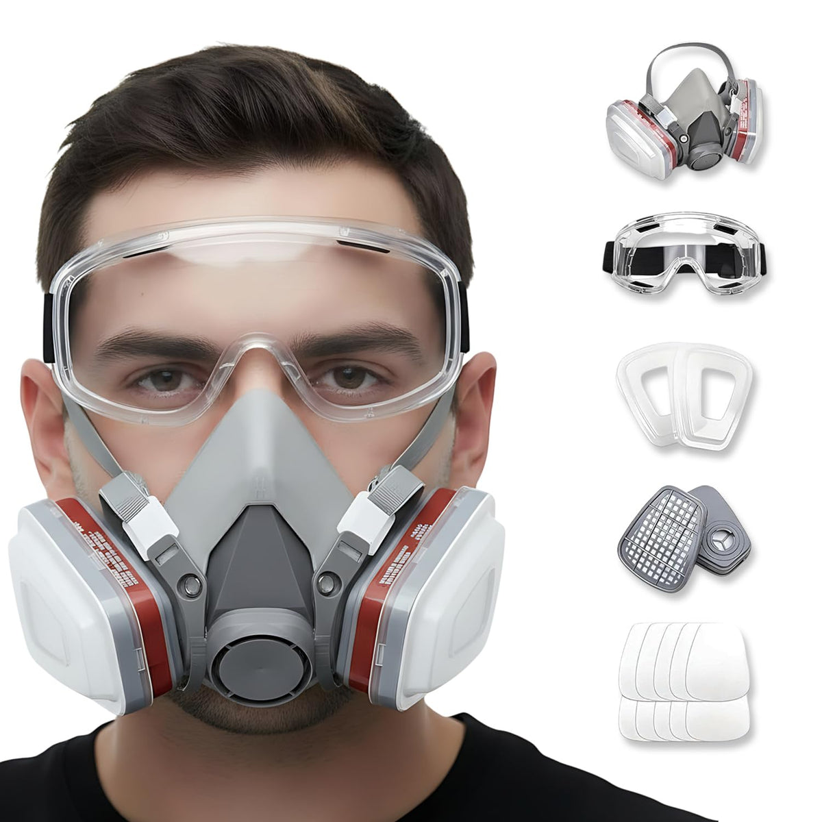 Tesoro Moda respirator mask with clear eye goggles for enhanced visibility during projects