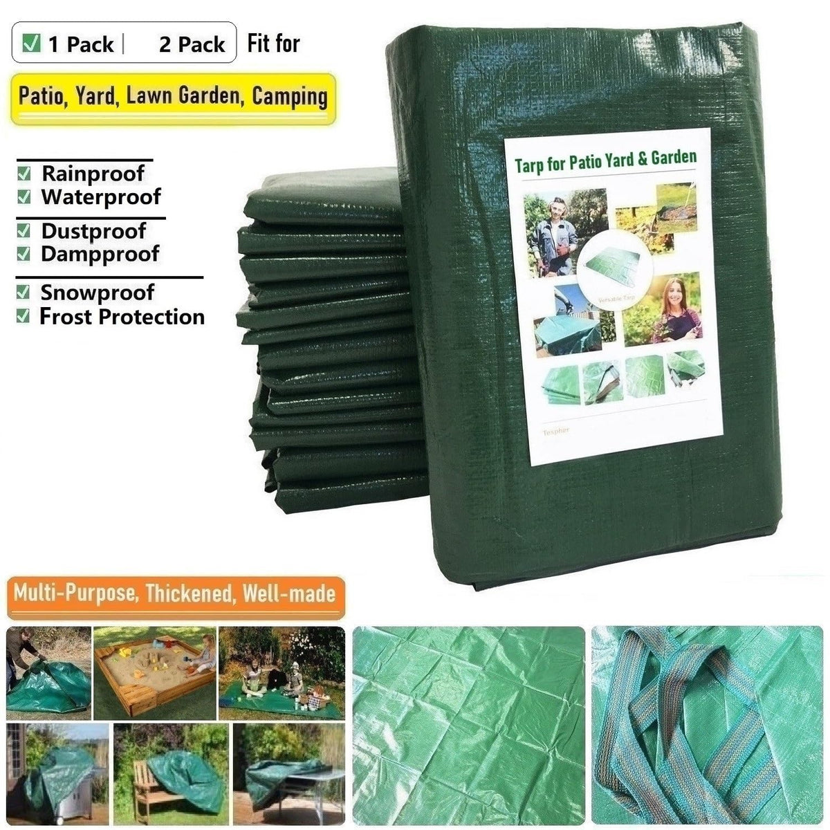 Tespher sandbox cover tarp 7x7 ft protects play area