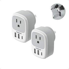 TESSAN 2-pack New Zealand power adapter with outlet and USB ports for travel