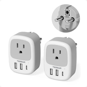 TESSAN 2-pack Type F plug adapter with USB ports for travel efficiency