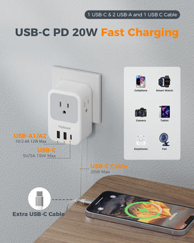 TESSAN 20W USB-C retractable cable enables on-the-go charging.