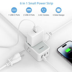 TESSAN 3 outlets with USB ports charging multiple devices