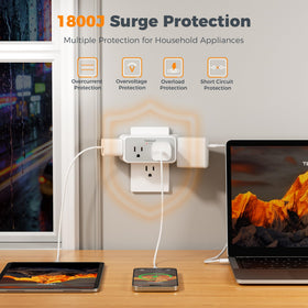 TESSAN 3-sided wall adapter enables space between plugs for large adapters.