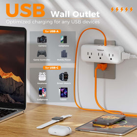 TESSAN 3-sided space-saving wall plug design fits tight spots
