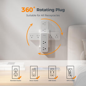 TESSAN 360-degree rotating plug shows adaptable orientation for tight sockets.