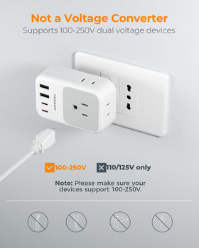 TESSAN 8-in-1 Italy adapter powers multiple devices at once.