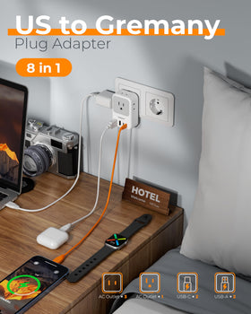 TESSAN 4 AC outlets and 2 USB-A ports for multi-device setup abroad.