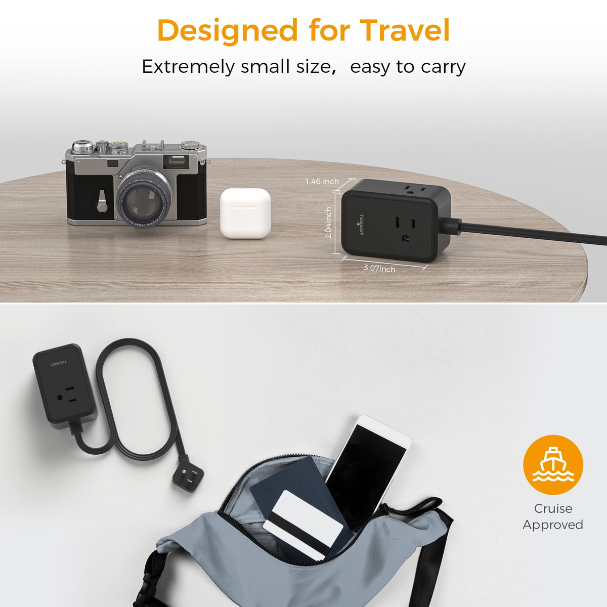TESSAN 5-foot flat plug cord for flexible placement in travel or offices