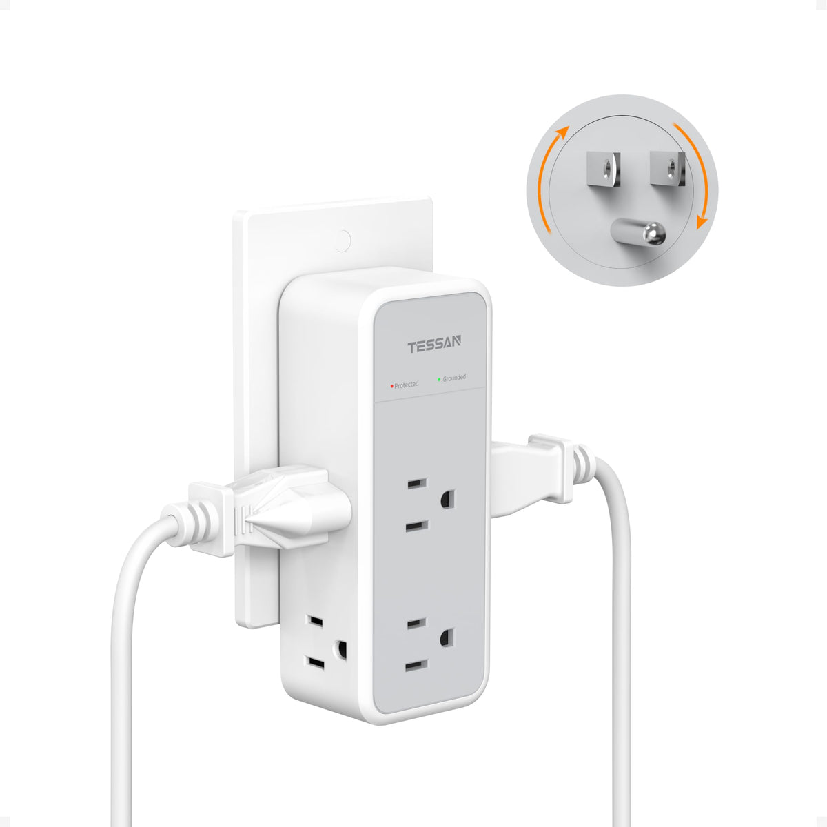 TESSAN 6-outlet wall plug extender enabling multiple devices to charge at once.
