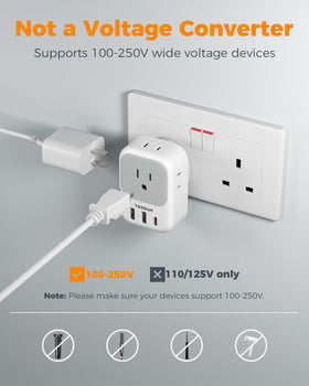 TESSAN 7-device charging capability demonstrated by multiple connected devices using the adapter.