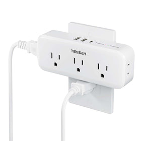 TESSAN 8-in-1 outlet extender front view with five outlets and three USB ports