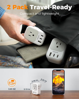 TESSAN Australia plug adapter 2-pack simplifies packing for trips.