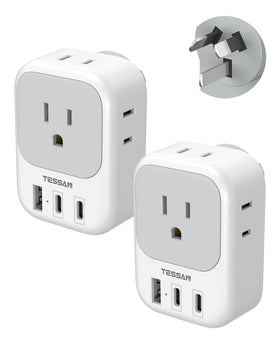 TESSAN Australia plug adapter 7-in-1 front view for versatile travel charging.