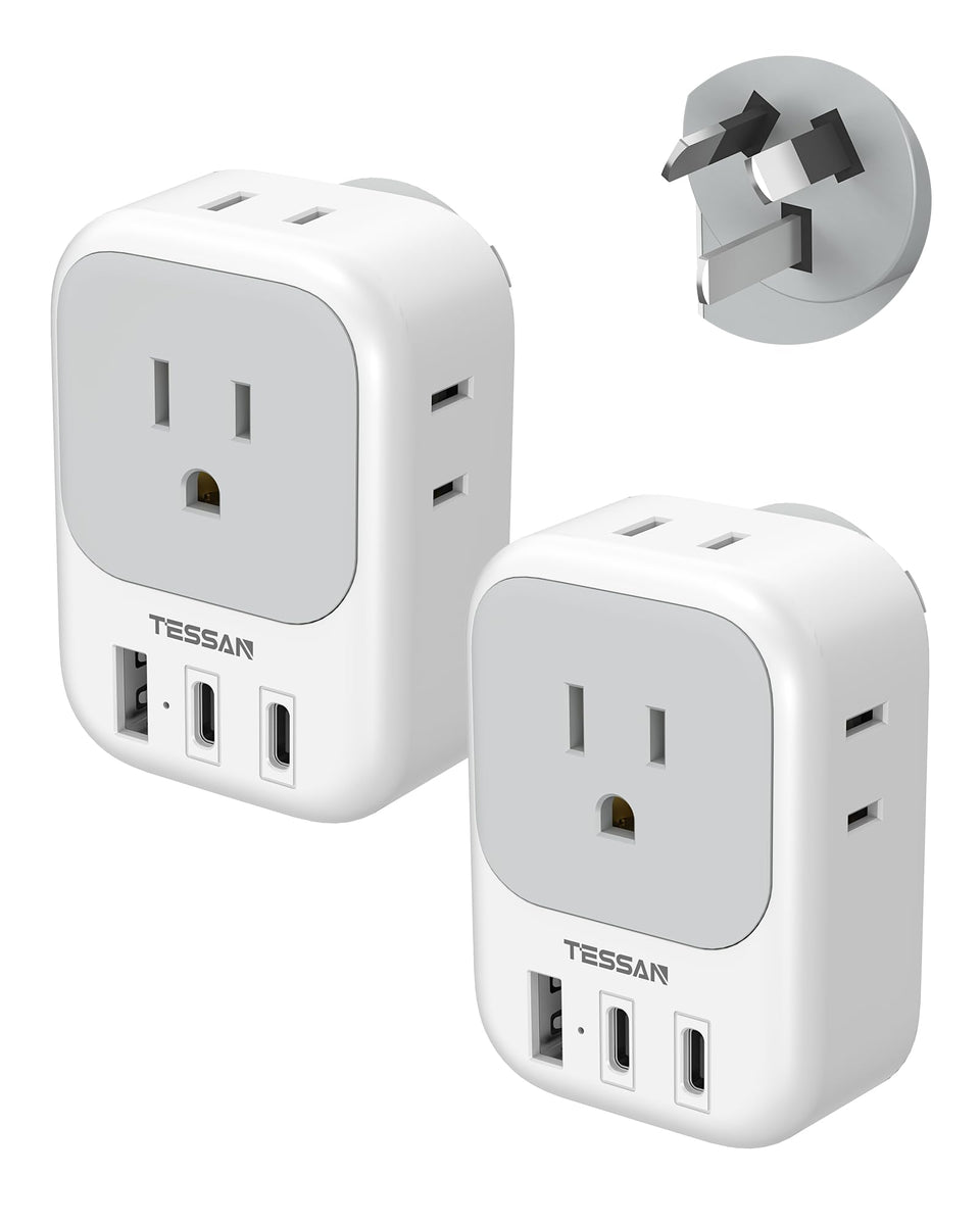 TESSAN Australia plug adapter 7-in-1 front view for versatile travel charging.