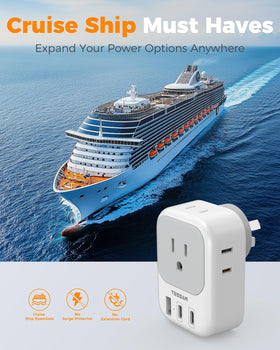 TESSAN Australia plug adapter cruise-friendly design minimizes bulk on voyages.
