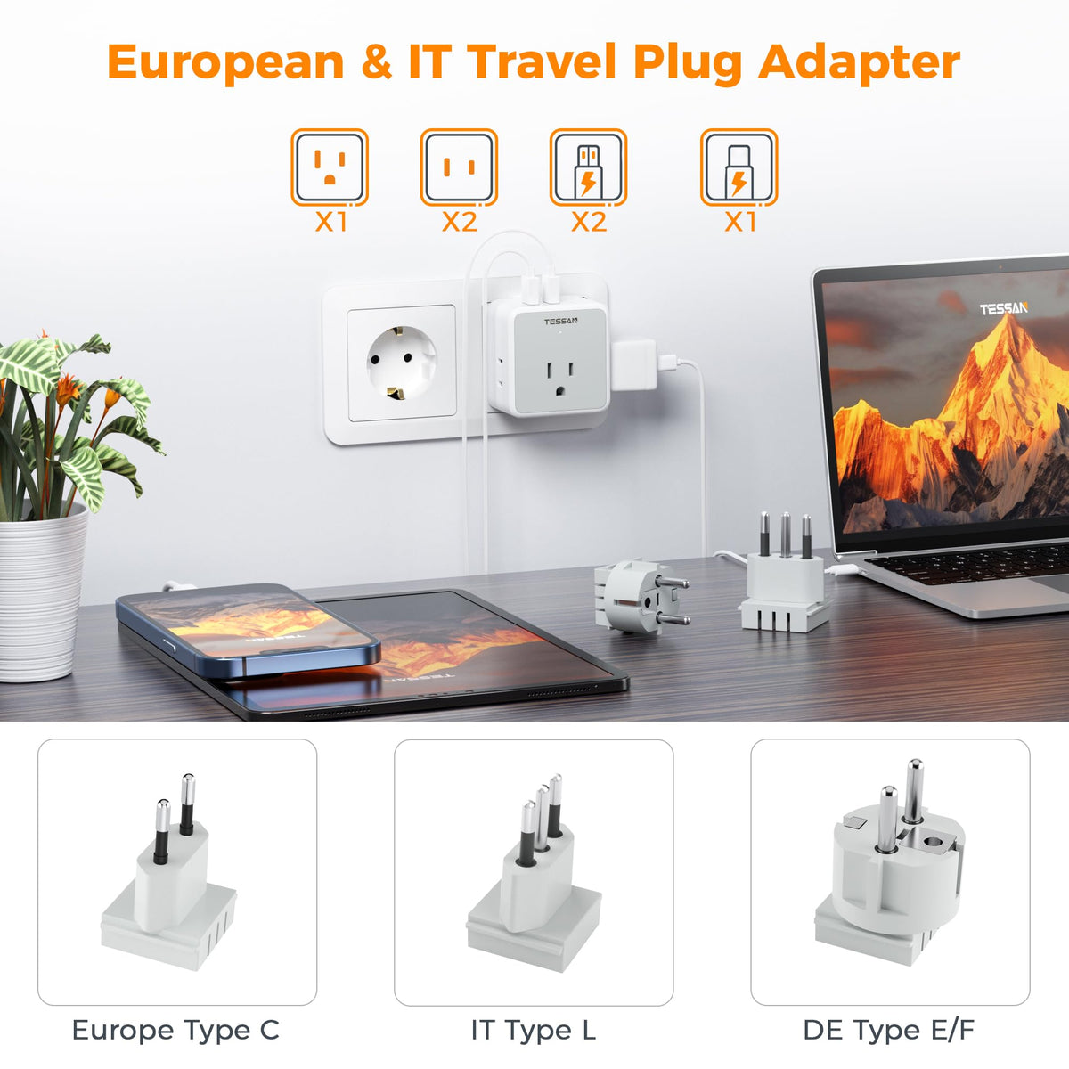 Compact and lightweight EU power adaptor ideal for luggage and bags