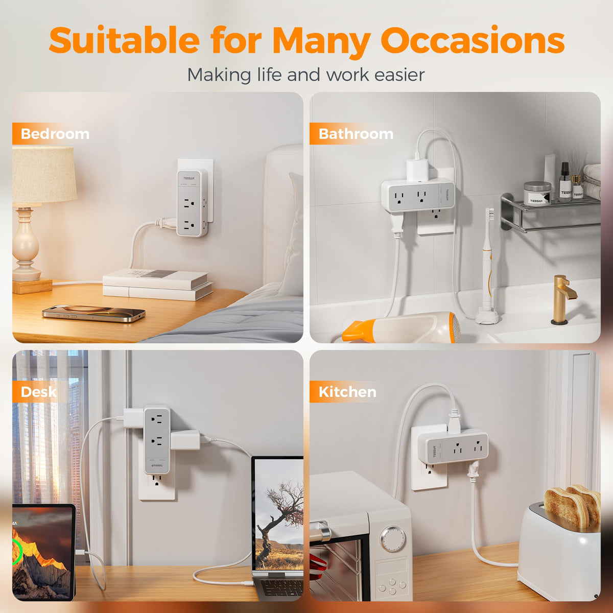 TESSAN compact power hub offers organized charging for multiple devices.