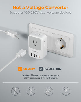 TESSAN compact travel adapter fits easily in bags and pockets.