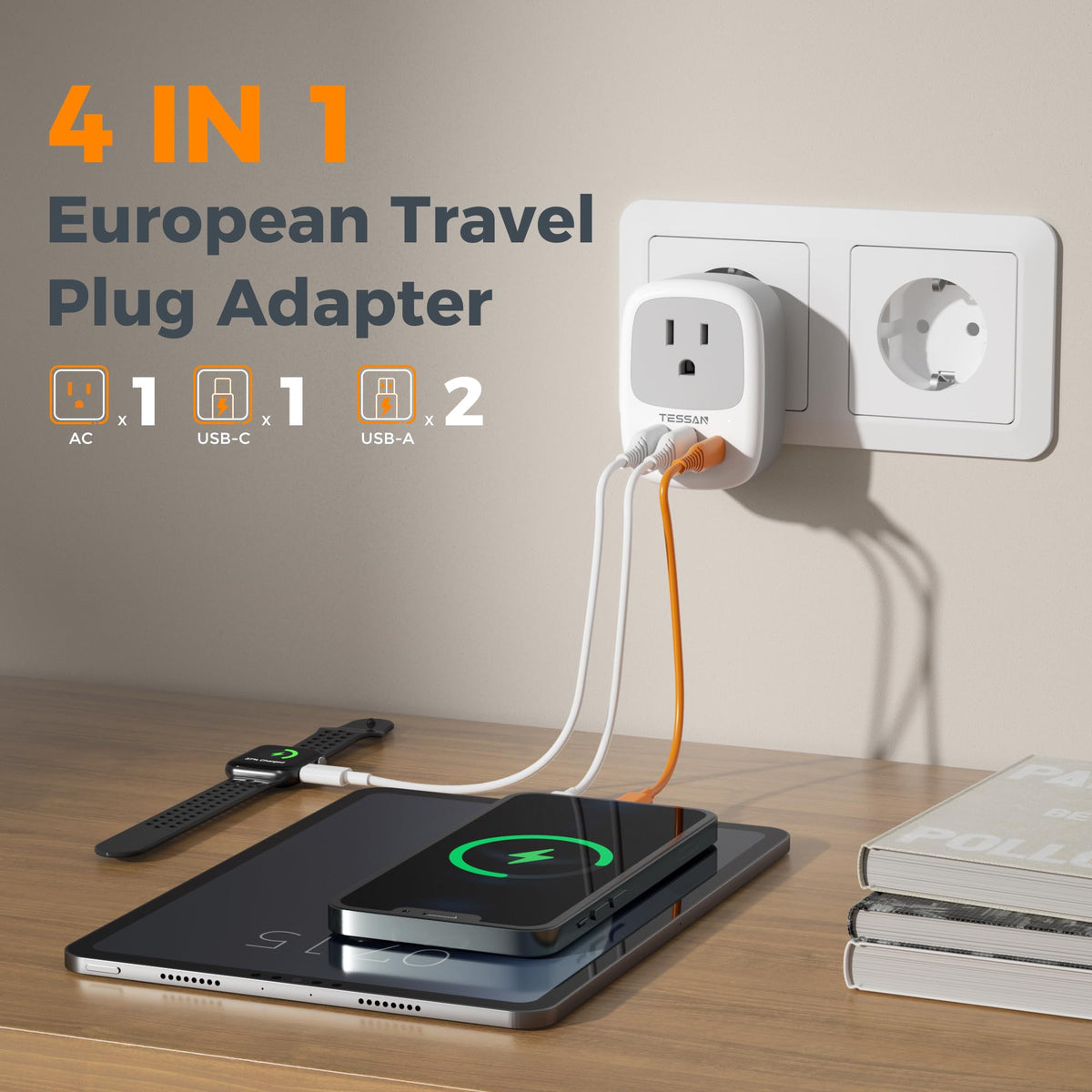 Compact travel adapter fits easily in luggage or pocket