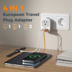 Compact travel adapter fits easily in luggage or pocket