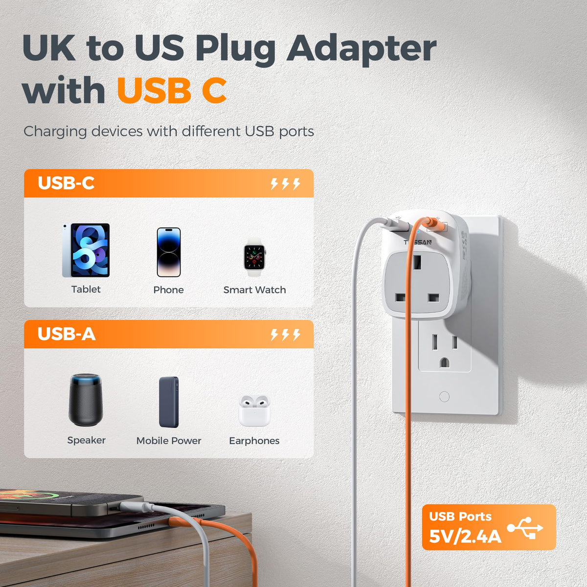TESSAN compact travel adapter saves space in luggage