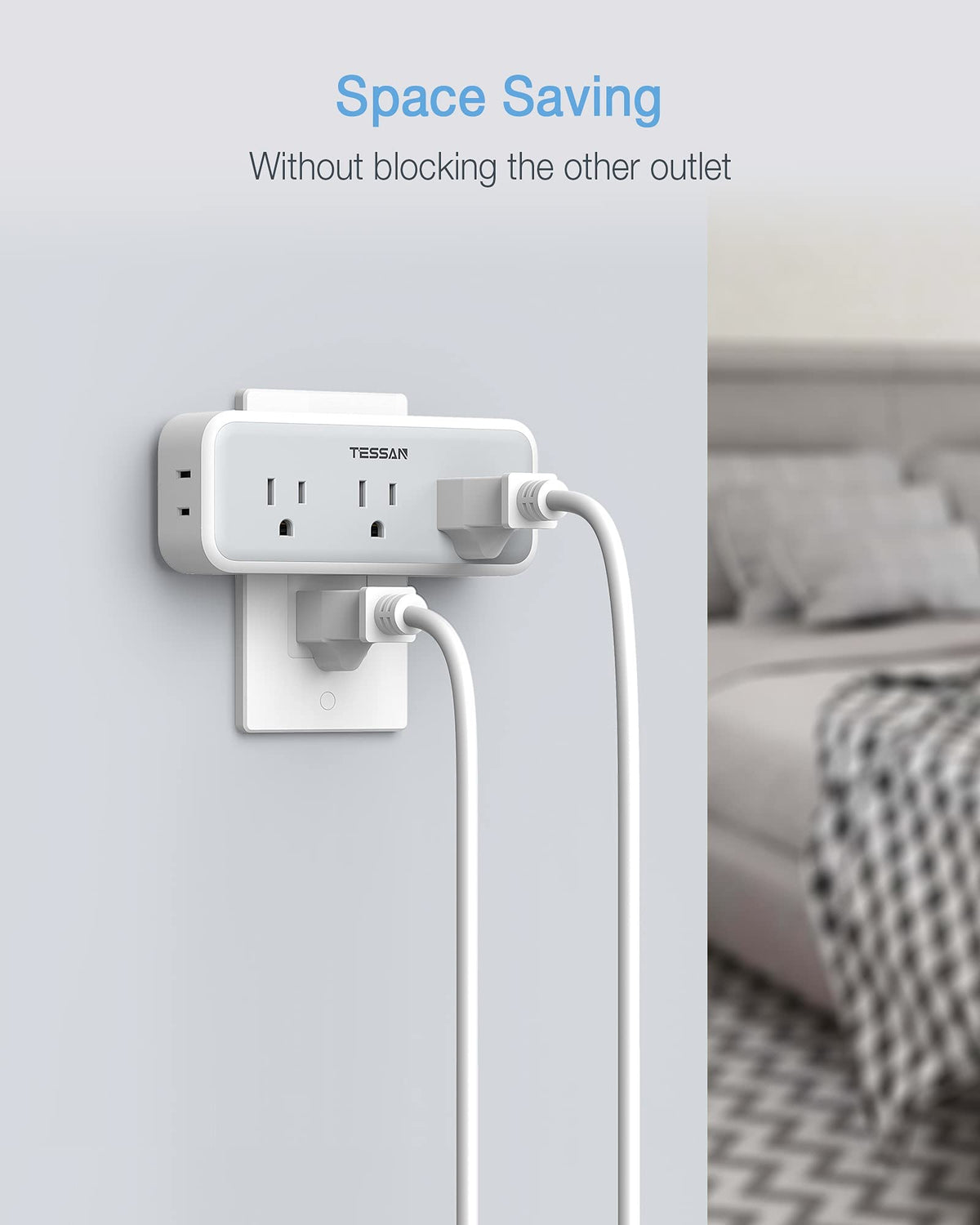 TESSAN compact travel plug expander fits in luggage for on-the-go power.