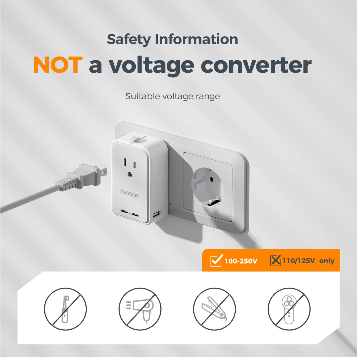 TESSAN cruise-ready travel adapter prepared for ships and airports during trips.