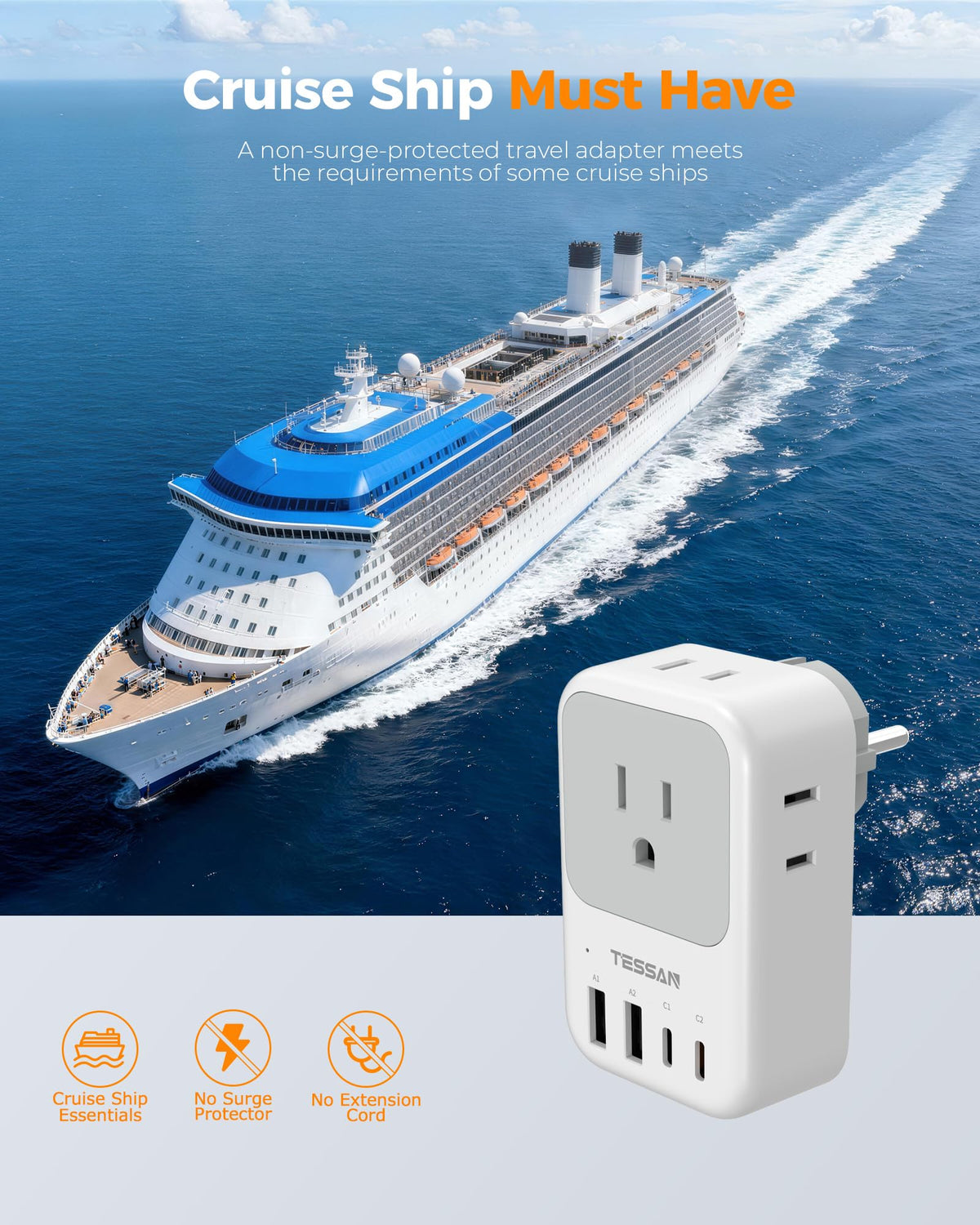 TESSAN cruise-friendly design offers surge-free ports for ship travel.
