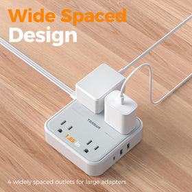 TESSAN desk setup with flat extension cord reduces cord clutter