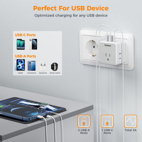 Detachable Type F plug ready for Europe travel without outlet crowding