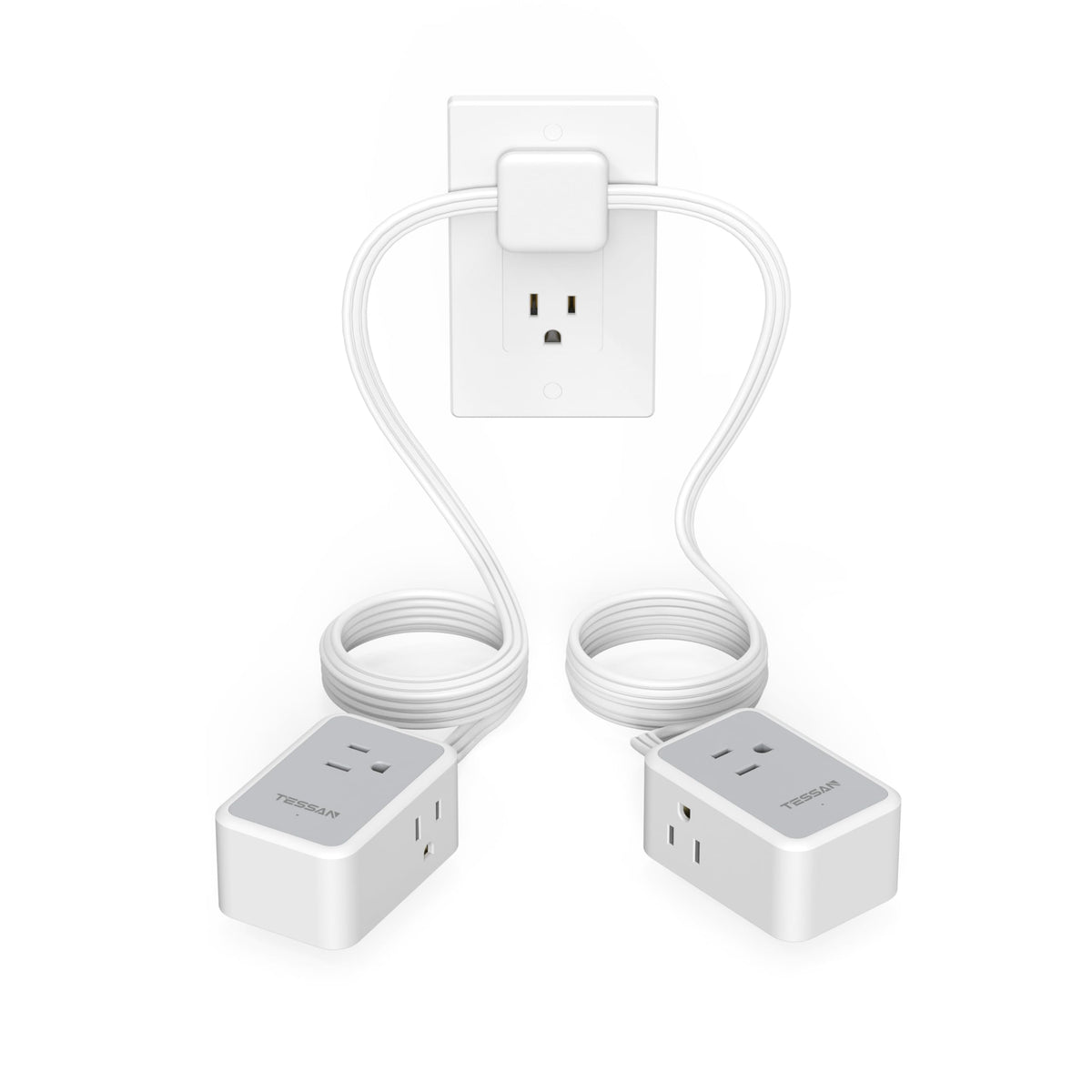 TESSAN double-ended flat plug power strip with 12ft reach for flexible setup.