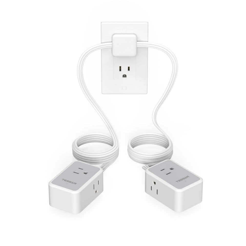 TESSAN double-ended flat plug power strip with 12ft reach for flexible setup.