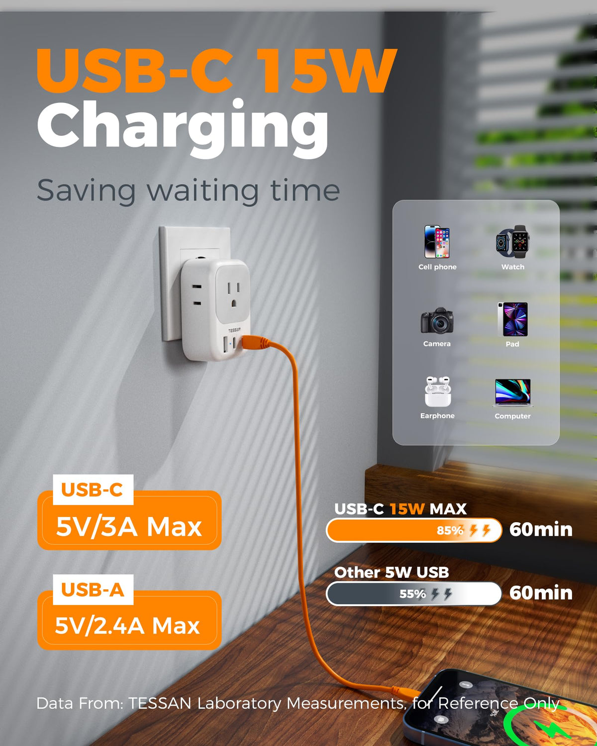 TESSAN Europe travel plug 4-sided design eases outlet access.