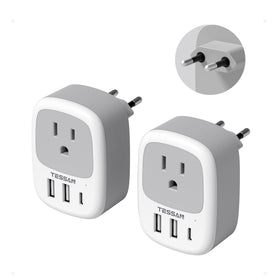 TESSAN Europe travel plug adapter with three USB ports for multiple devices