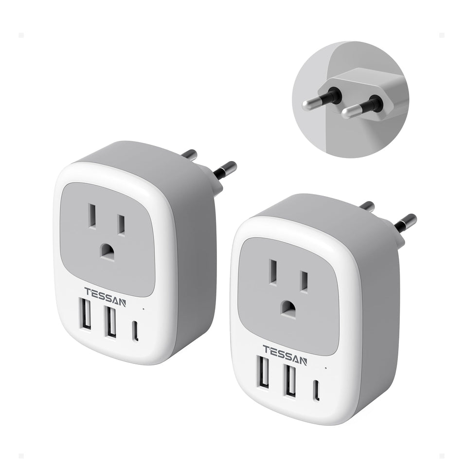 TESSAN Europe travel plug adapter with three USB ports for multiple devices