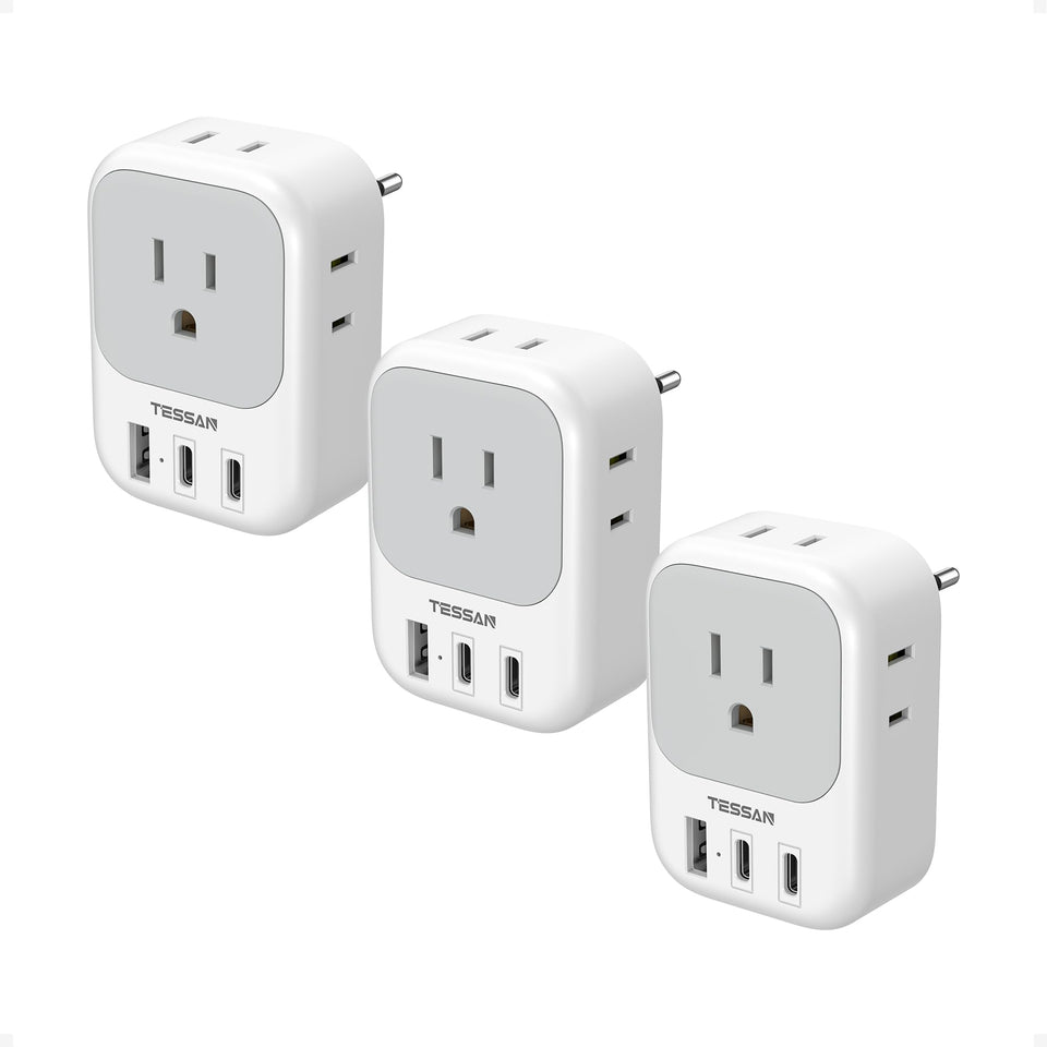TESSAN Europe travel plug adapter with 4 outlets for multiple devices.