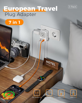 TESSAN Europe travel plug compact size fits easily in luggage.