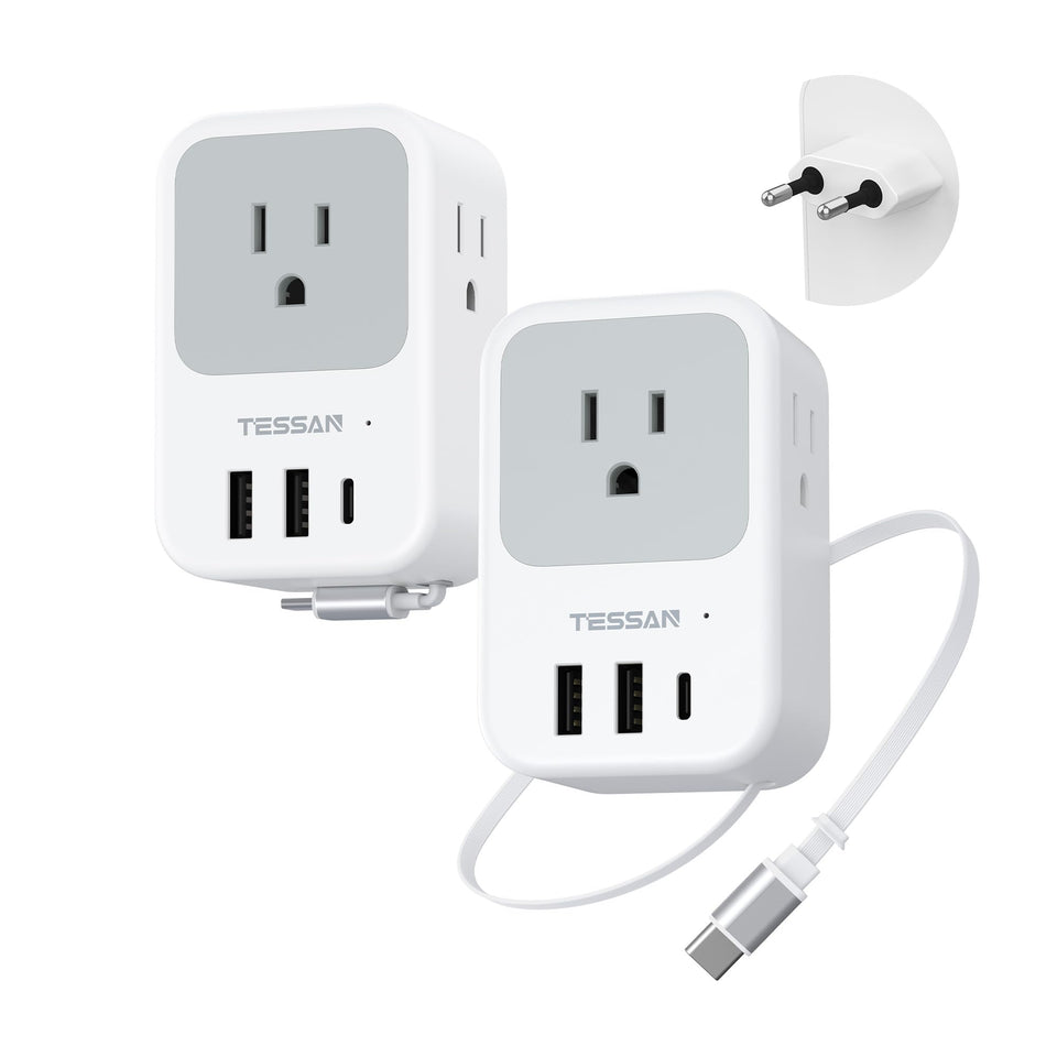 TESSAN European travel plug adapter 2-pack for global compatibility.