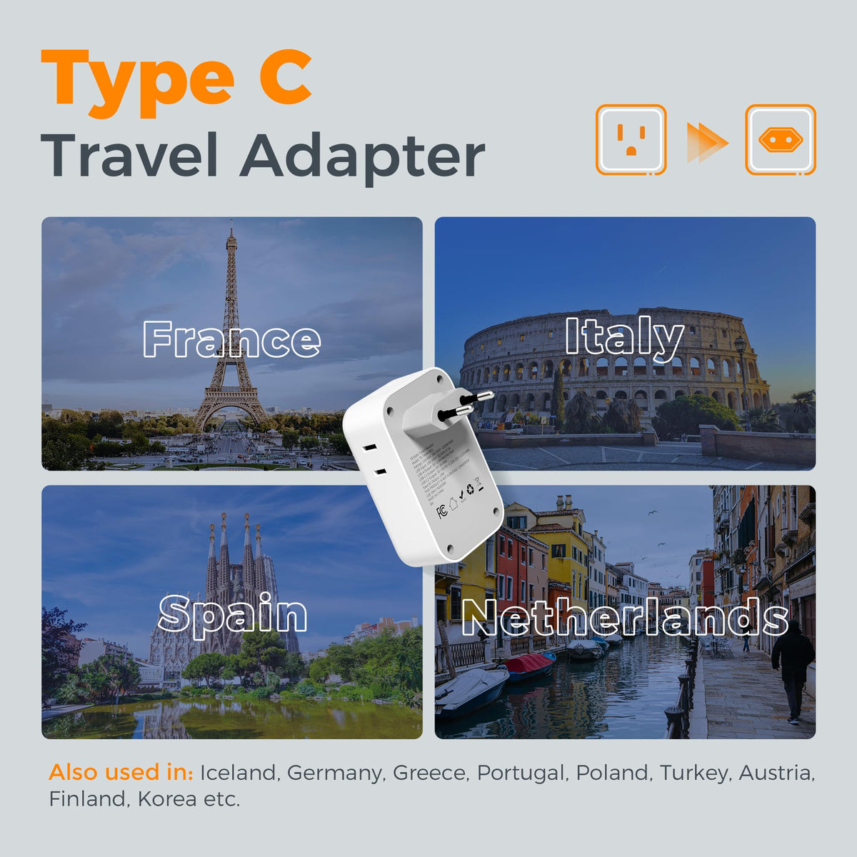 TESSAN compact travel adapter design for easy packing and space savings.