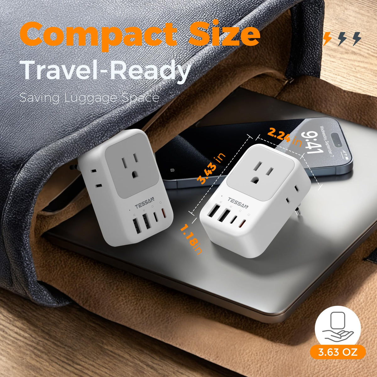 TESSAN four AC outlets enable simultaneous charging on the go.