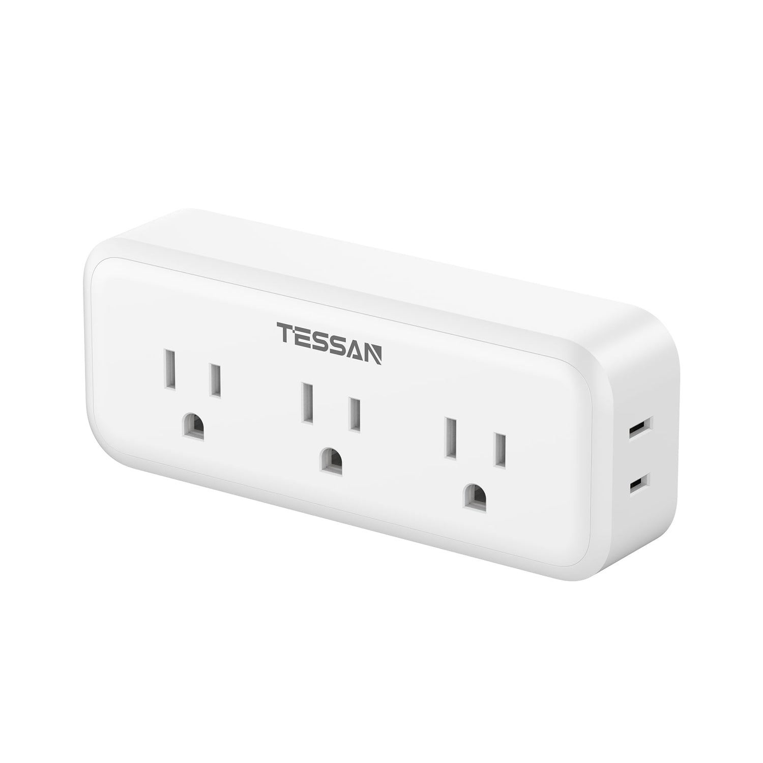 TESSAN five-outlet surge protector powering a clutter-free desk setup.