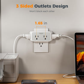 TESSAN four-outlet, 1875W-capable outlet extender fits kitchen and dorm setups.