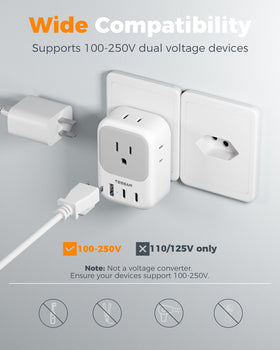 TESSAN four-sided design allows plugging in large adapters without blocking outlets.